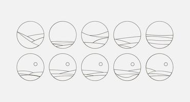 Set of Boho Landscape Logos in Trendy Minimal Liner Style vector