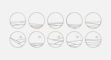 Set of Boho Landscape Logos in Trendy Minimal Liner Style vector