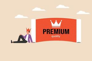 Premium quality on orange background. Suitable for product label. Label or sticker concept. Vector design illustration.