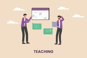 teaching about schedule project to employee. Job training Concept. Flat vector illustration isolated.