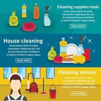 Cleaning tools banner horizontal set, flat style