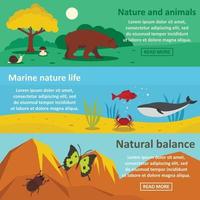 Nature animals banner horizontal set, flat style vector