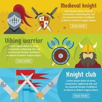 Medieval knight banner horizontal set, flat style vector