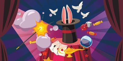 Magician explode banner horizontal, cartoon style vector