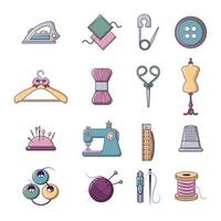 Tailor tools icons set, cartoon style vector