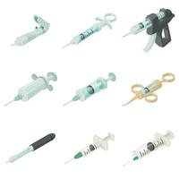 Syringe needleinjection icons set, isometric style vector