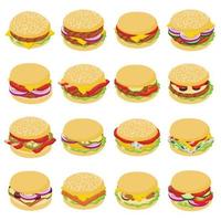 Burger classic icons set, isometric style vector