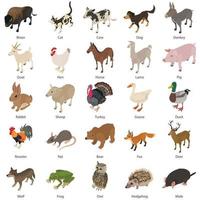 conjunto de iconos de colección de animales, estilo isométrico