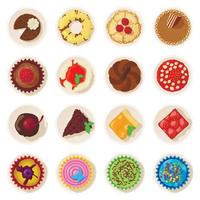 Dessert top view detailed icons set, cartoon style