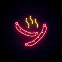 Neon sausage sign. vector