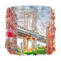 New York United States Watercolor sketch hand drawn illustration vector