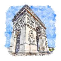 Paris France Watercolor sketch hand drawn illustration vector