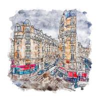 Paris France Watercolor sketch hand drawn illustration vector