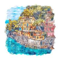 Portofino Italy Watercolor sketch hand drawn illustration vector