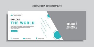 travel social media cover design template or web banner with green color geometric shape vector