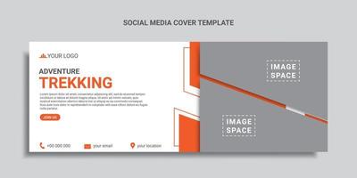 trekking social media cover design or web banner with orange color shape vector