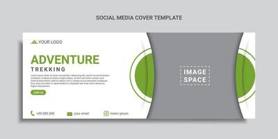 trekking social media cover design or web banner with green color shape vector