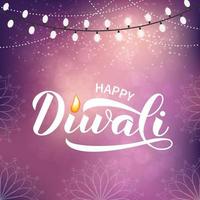 Happy Diwali calligraphy hand lettering with fire. Traditional Hindu festival of lights typography poster. Easy to edit vector template for banner, flyer, sticker, postcard, greeting card.