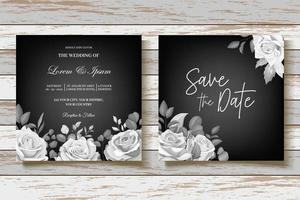 elegante invitación de boda floral acuarela con hojas florales oscuras vector