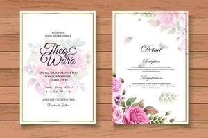 conjunto de tarjeta de invitación de boda floral hermosa acuarela vector