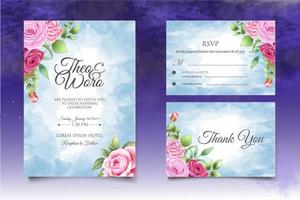 conjunto de tarjeta de invitación de boda floral hermosa acuarela vector
