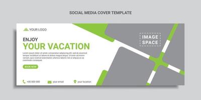travel social media cover design or web banner with green color shapes vector