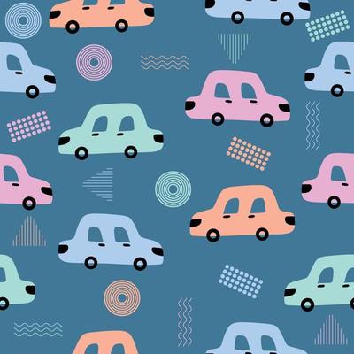 Cute chibi cars soft colorful seamless pattern doodle kids baby kawaii cartoon