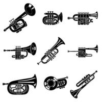 Trumpet icons set, simple style vector