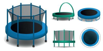 Trampoline icons set, realistic style vector