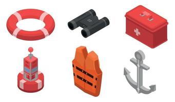 Sea safety icons set, isometric style vector