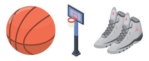 Basketball equipment icons set, isometric style vector