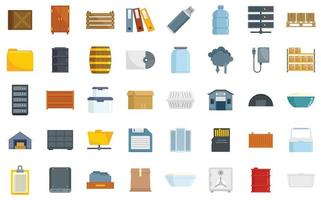 Storage icons set flat vector isolated