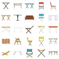 Folding furniture icons set flat vector isolated