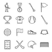 Hurling game icons set, outline style vector