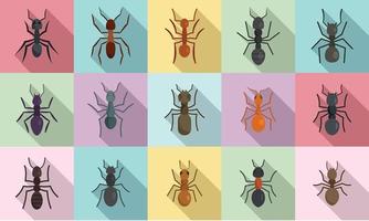 Ant icons set, flat style vector