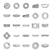 Plate icons set outline vector. Food cutlery vector