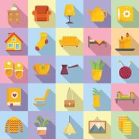 Cozy home icons set flat vector. Stay care vector