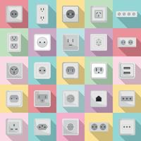 Power socket icons set, flat style vector