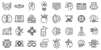 Science machine learning icons set, outline style vector