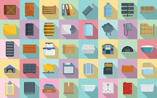 Storage icons set, flat style vector