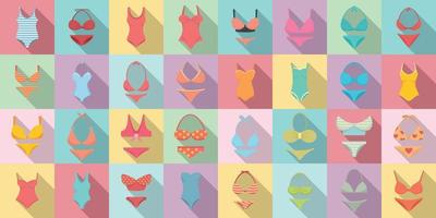 Swimsuit icons set, flat style vector