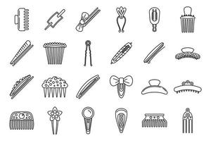 Girl barrette icons set, outline style vector