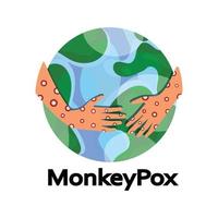 Monkeypox virus. Eruption on the body. Monkey Pox virus disease symptoms on hands rash infection. Global pandemic in the world. Vector illustration isolated
