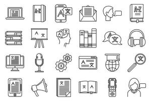 Linguist speak icons set, outline style vector