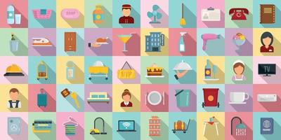 Room service icons set, flat style vector