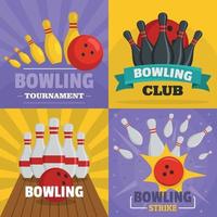 Bowling kegling banner concept set, flat style vector