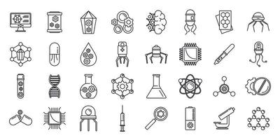 Nanotechnology science icons set, outline style vector