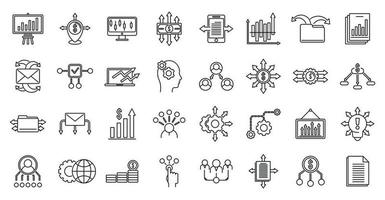 Restructuring refer icons set, outline style vector