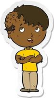 sticker of a cartoon boy with growth on head vector