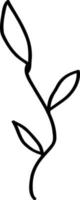 Flowers branches with leaves line drawing, doodle style. vector